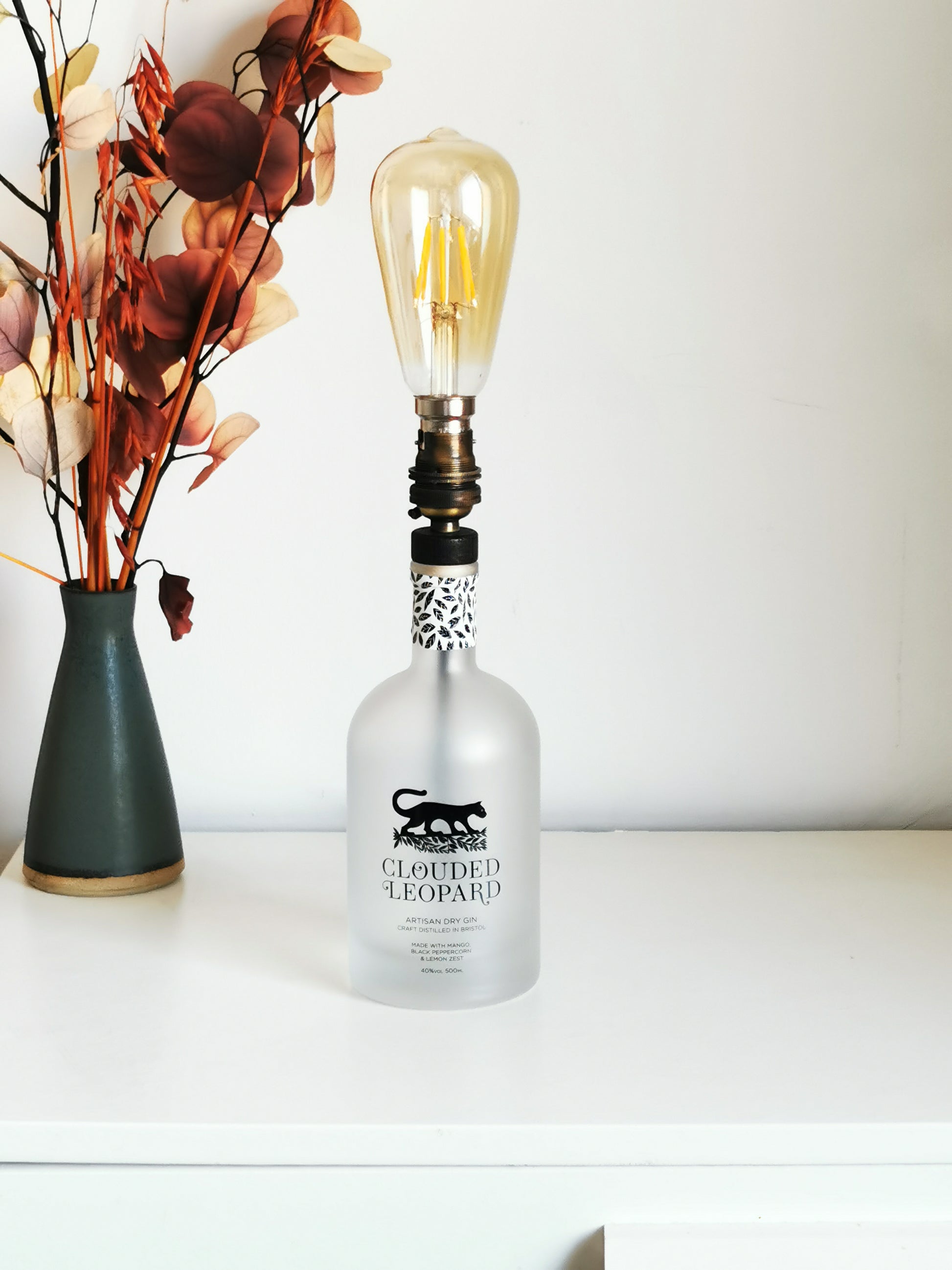 Eco Friendly-Clouded Leopard Gin Bottle Table Lamp-Gin Bottle Table Lamps-Adhock Homeware